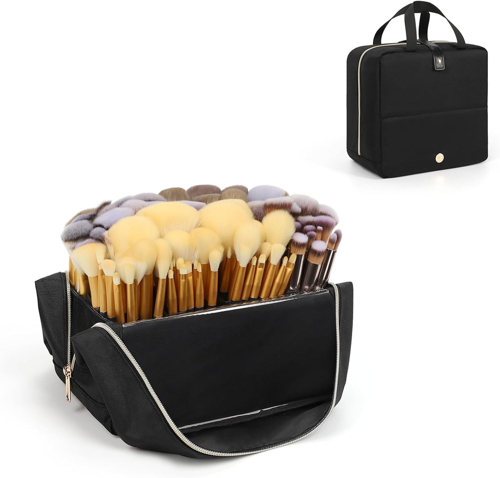 Large Capacity Foldable Travel Makeup Brushes Case Makeup Bag with Detachable Dividers