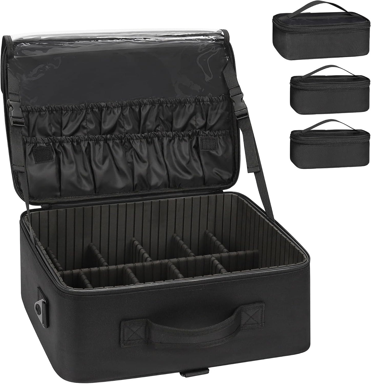 Relavel Large Makeup Case with 3 Clear Set Bags