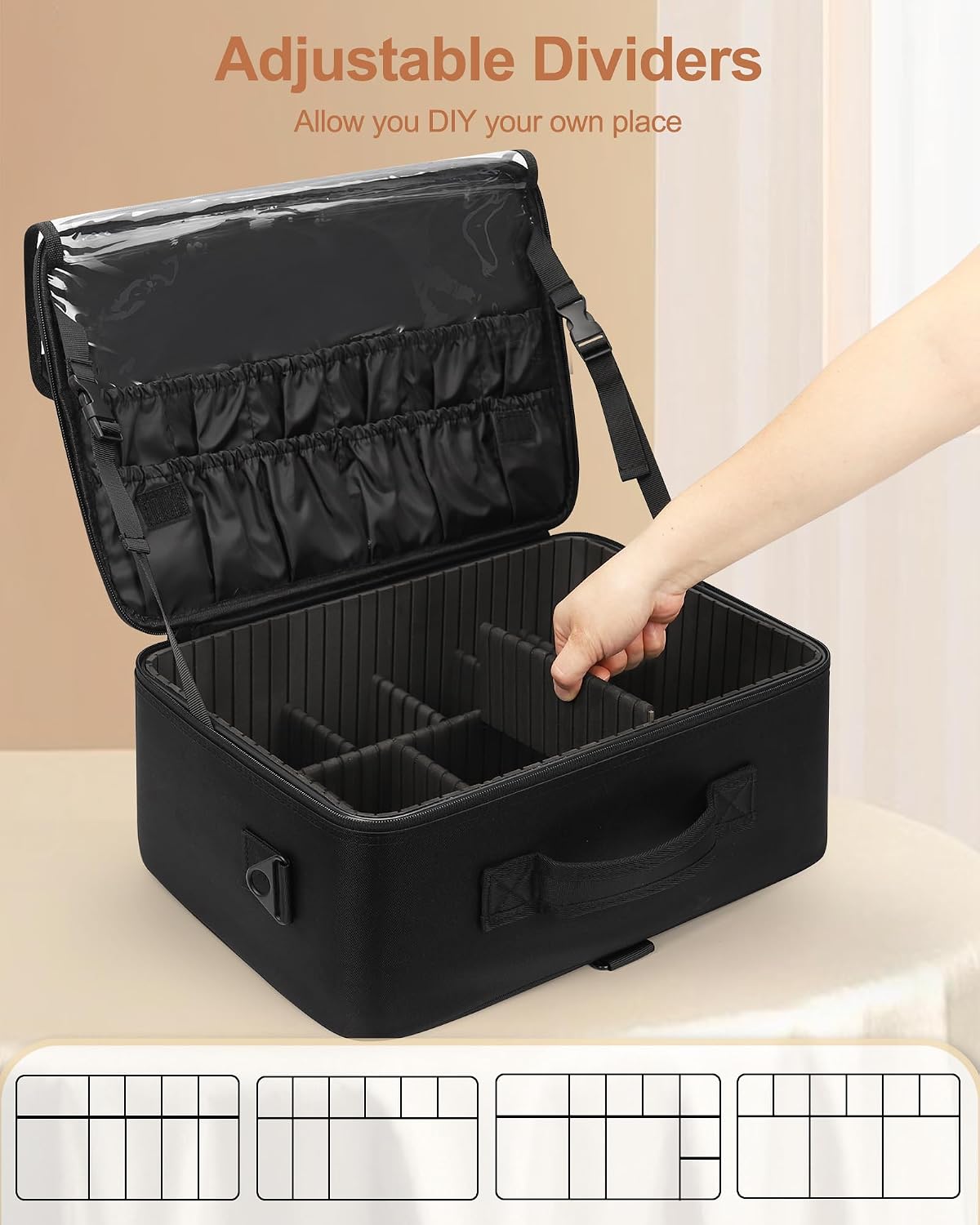 Relavel Large Makeup Case with 3 Clear Set Bags