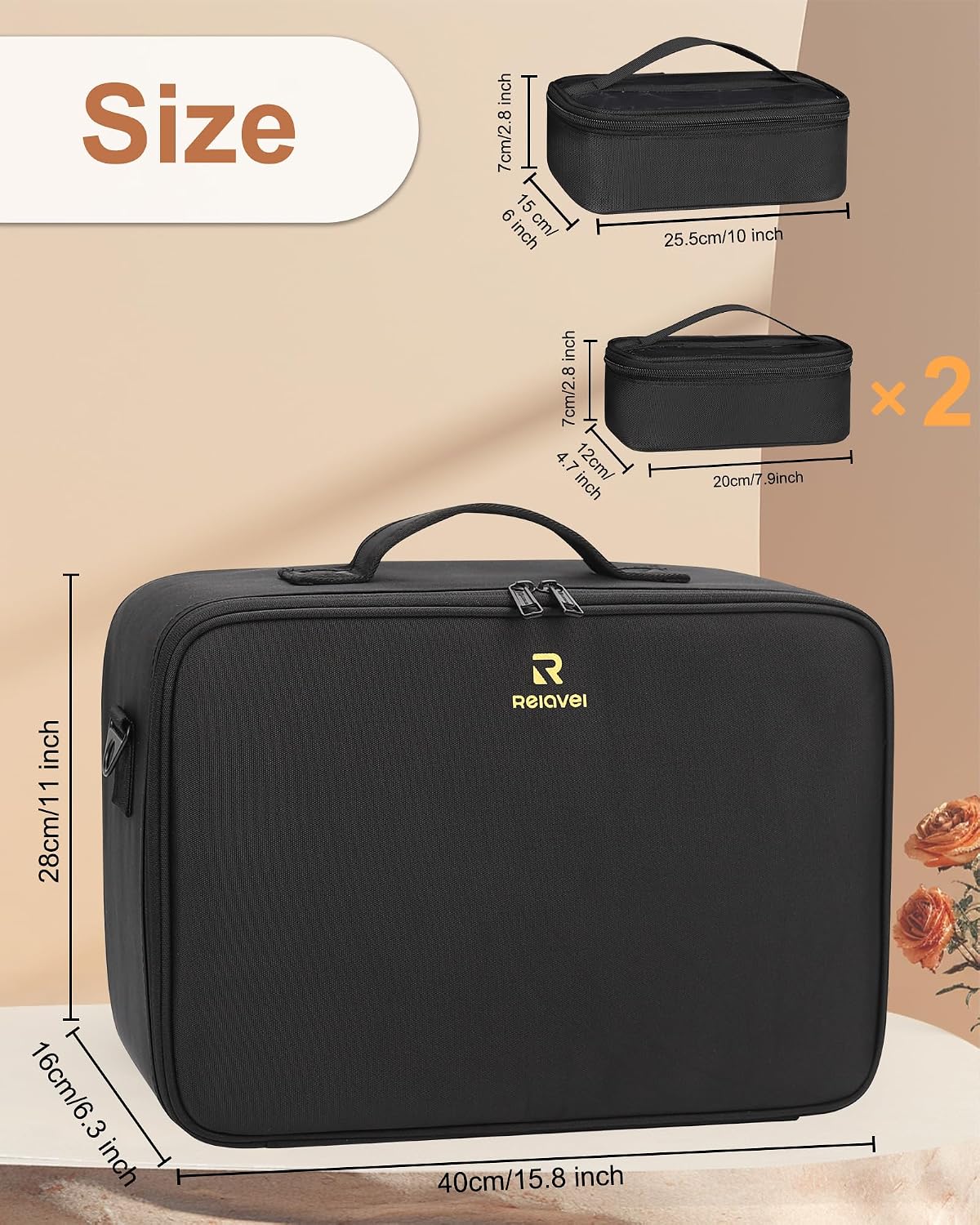 Relavel Large Makeup Case with 3 Clear Set Bags