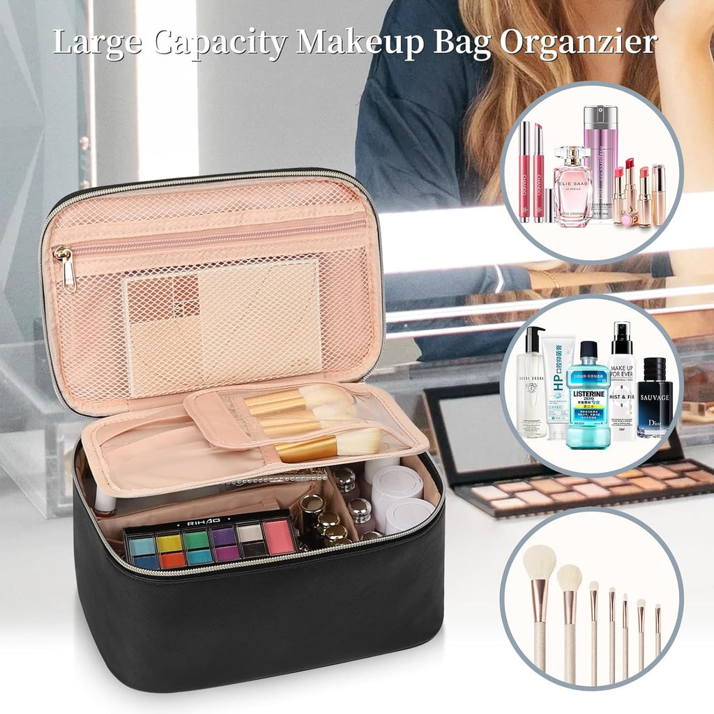 Large Travel Makeup Bag Organizer with Brush Compatrment Relavel