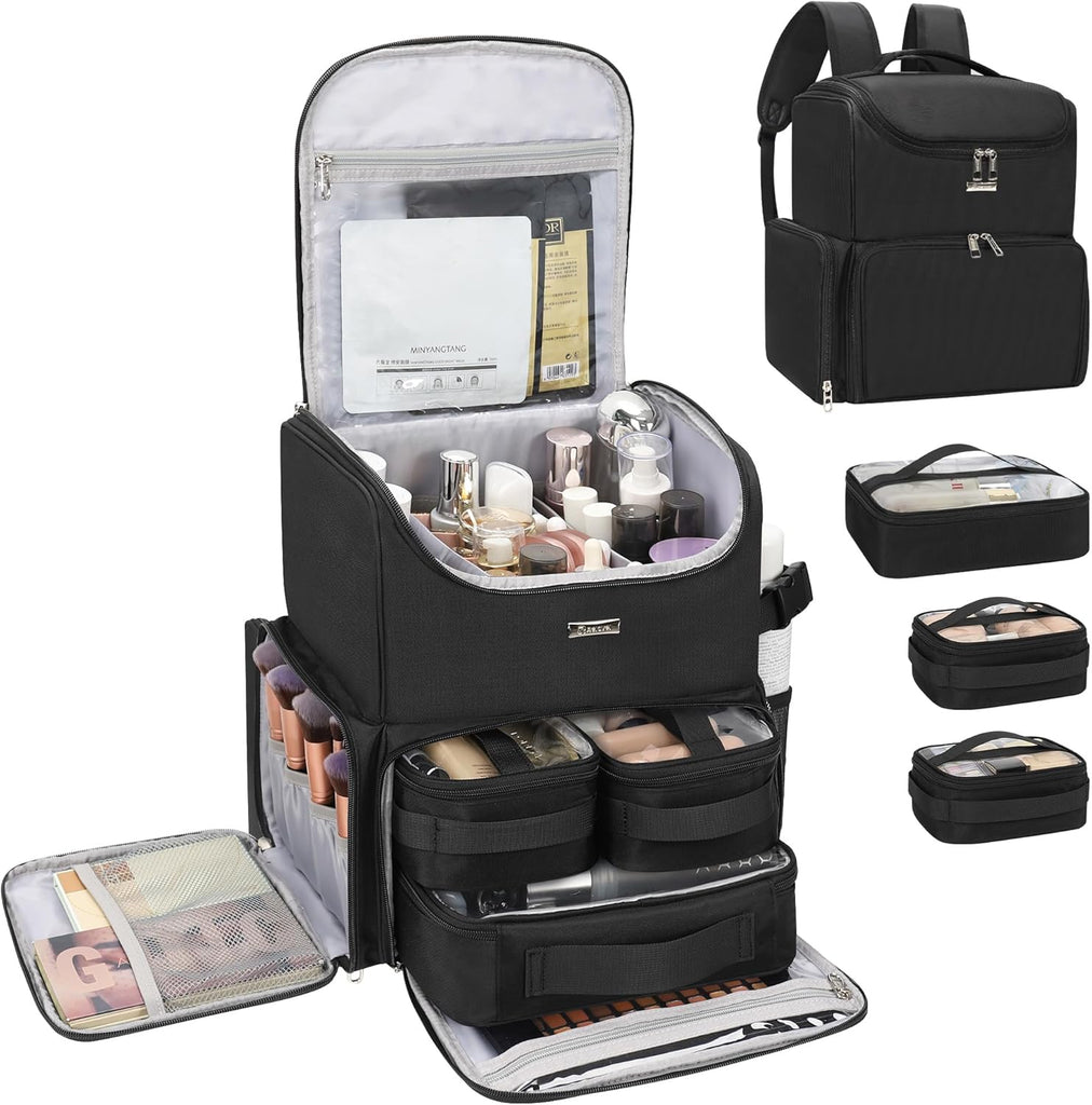 Relavel Makeup Backpack Large Makeup Bag with 3 Clear Set Bags