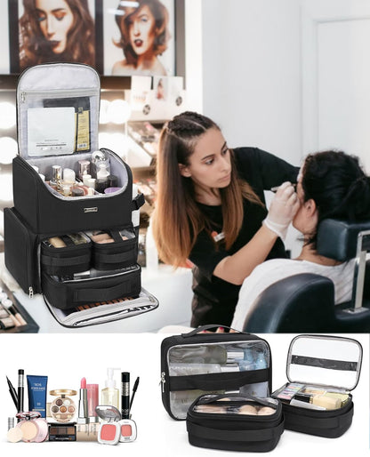 Relavel Makeup Backpack Large Makeup Bag with 3 Clear Set Bags