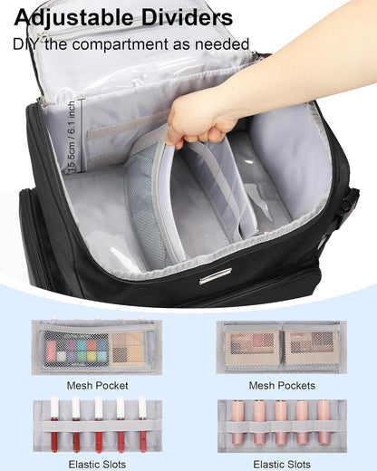Relavel Makeup Backpack Large Makeup Bag with 3 Clear Set Bags