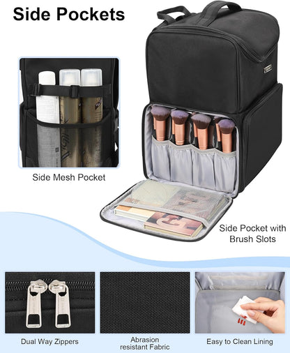 Relavel Makeup Backpack Large Makeup Bag with 3 Clear Set Bags