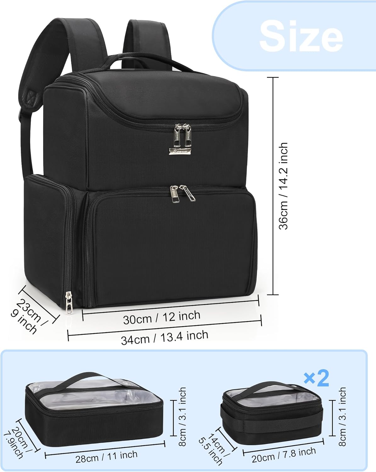 Relavel Makeup Backpack Large Makeup Bag with 3 Clear Set Bags