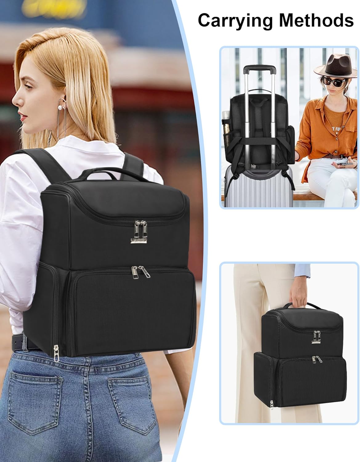 Relavel Makeup Backpack Large Makeup Bag with 3 Clear Set Bags
