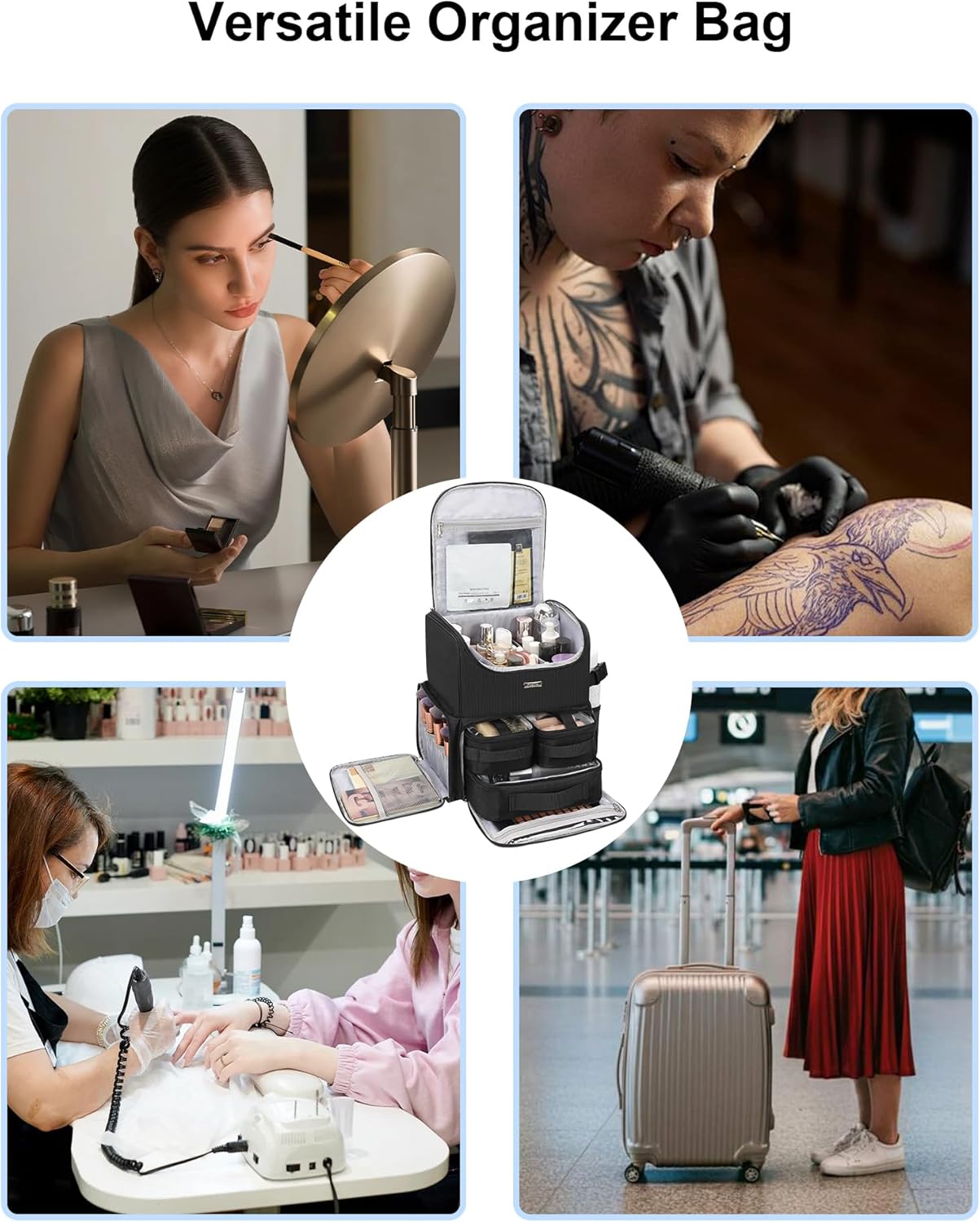 Relavel Makeup Backpack Large Makeup Bag with 3 Clear Set Bags