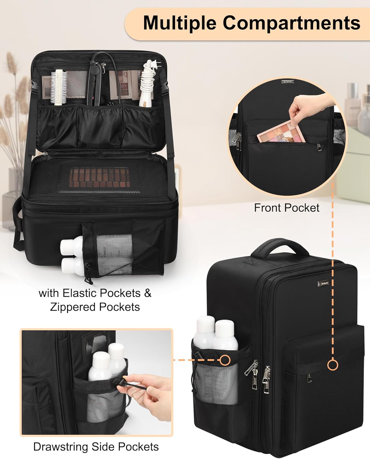 Available for sale in the United States only.Relavel Makeup Backpack with 5 Removable Pouches