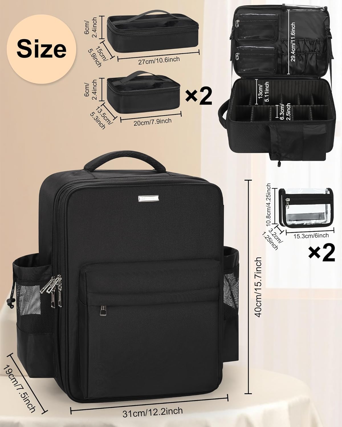 Available for sale in the United States only.Relavel Makeup Backpack with 5 Removable Pouches