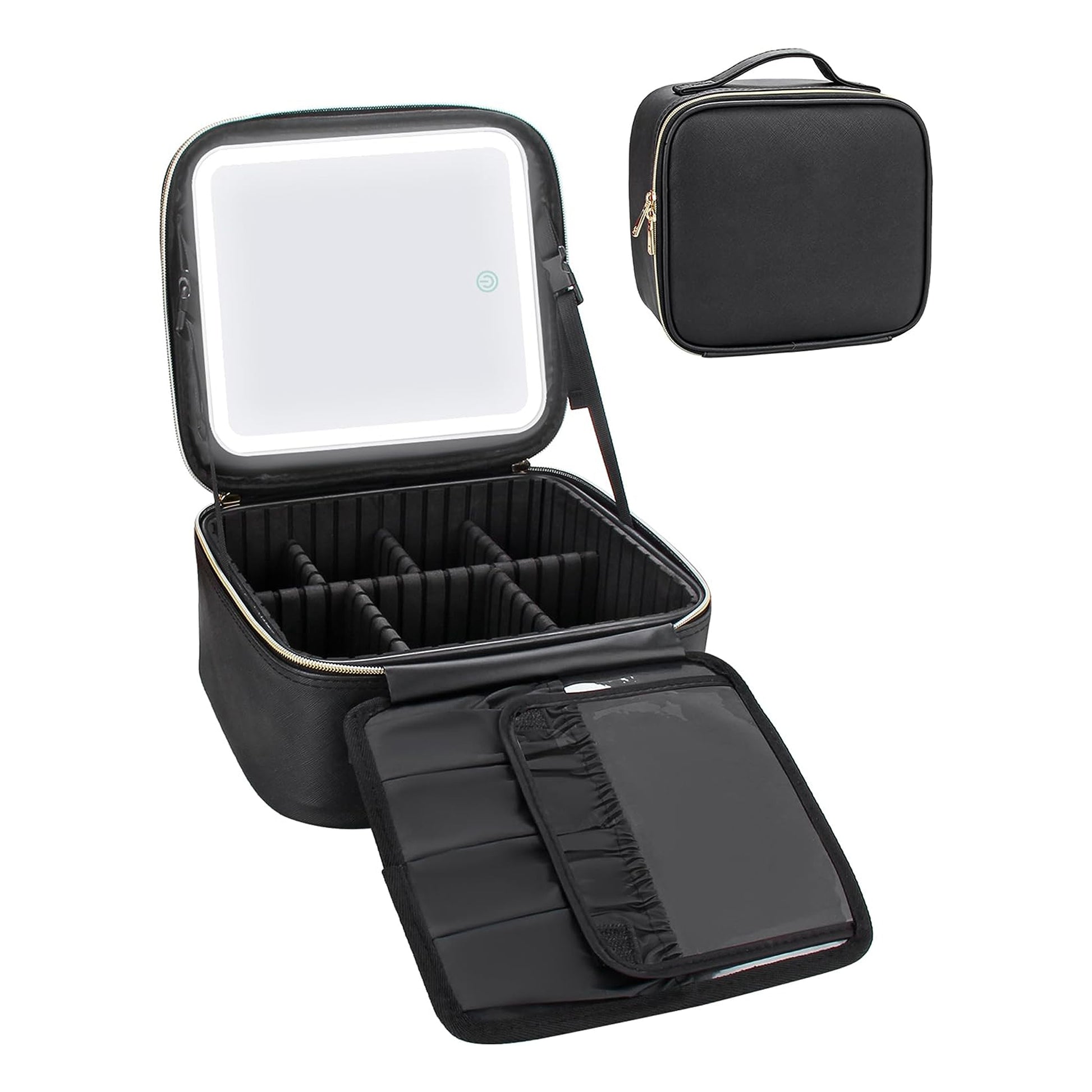 focallure makeup travel bag OCHEAL Bag,Large Capacity Makeup Bag,Waterproof Cosmetic Organizer Case with Brush Holder Portable Make Up for Women,Toiletry Bag for Daily Use & Trips as a Gift for Women The makeup bag with mirror design with a high frame which is higher than the other makeup bags with mirror of more than 1 inch Relavel Black Small Makeup Case
