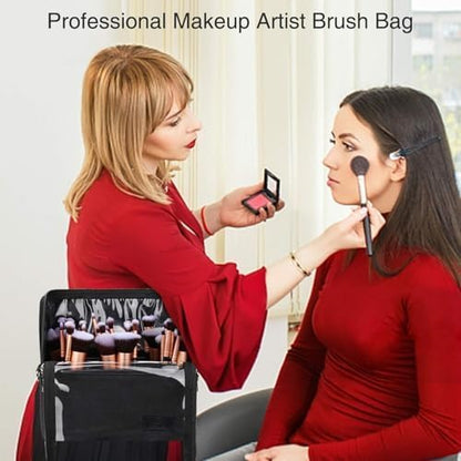 Makeup Brush Case with Shoulder Strap and Adjustable Divider (Large Black)