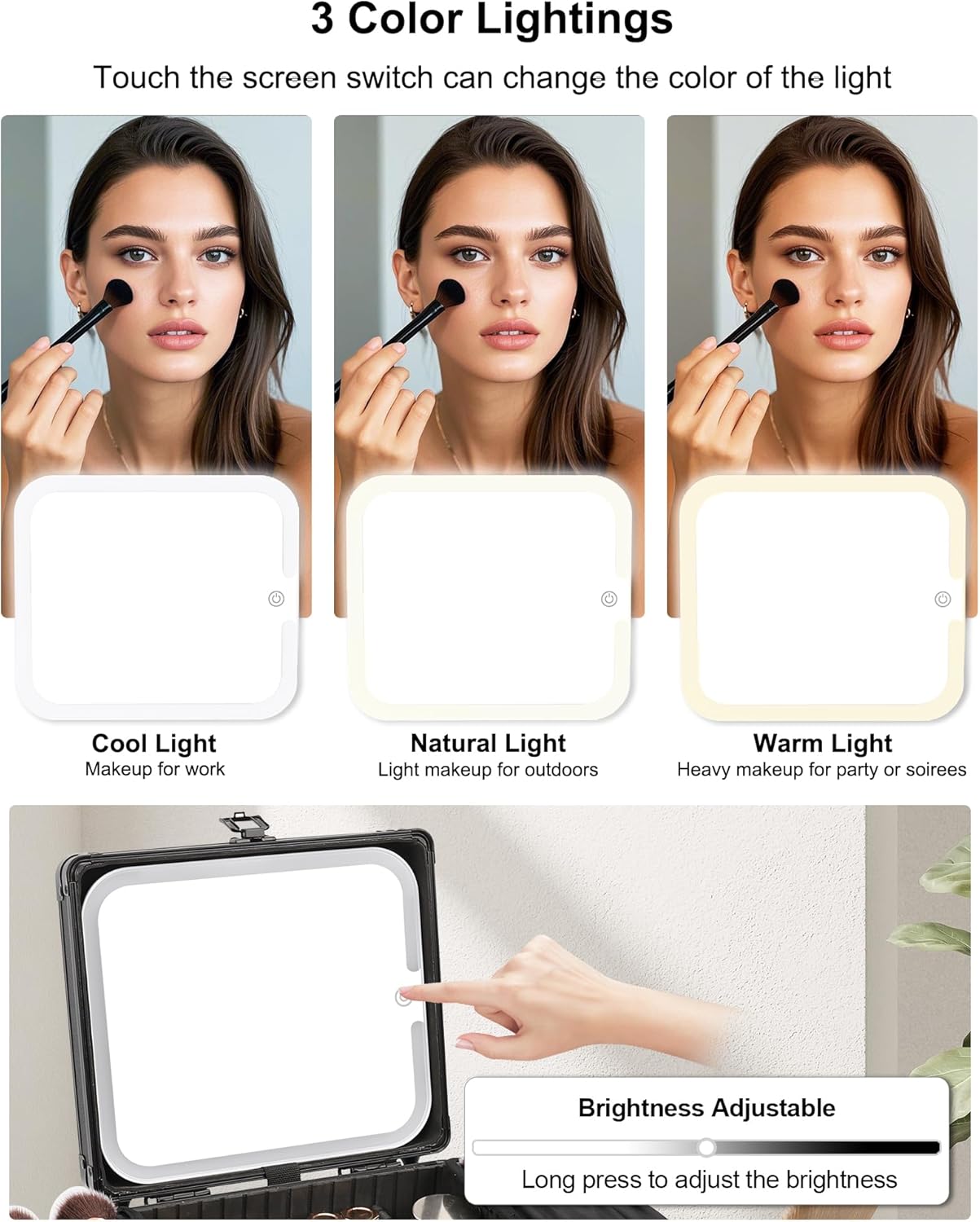 Relavel Makeup Case with Rechargeable Lighted Mirror & Adjustable Dividers, Cosmetic Brush Organizer Storage