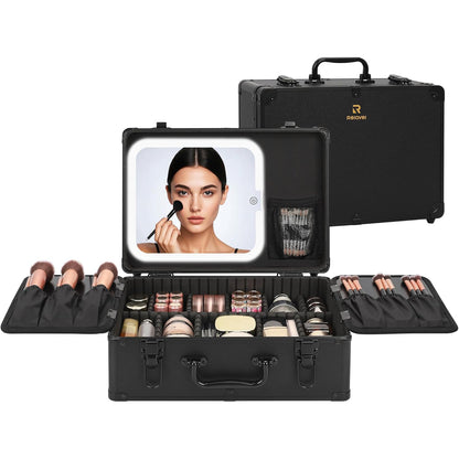 Relavel Medium Makeup Case with Rechargeable Light up Mirror and Adjustable Dividers