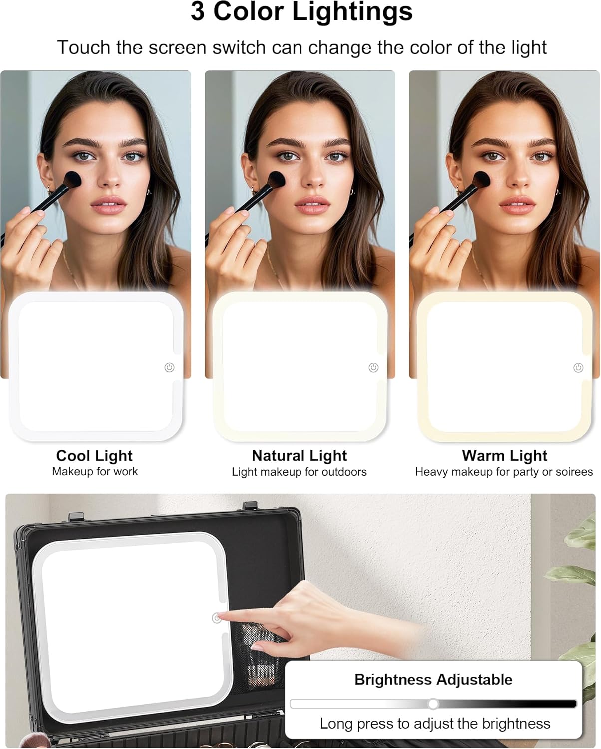 Relavel Medium Makeup Case with Rechargeable Light up Mirror and Adjustable Dividers