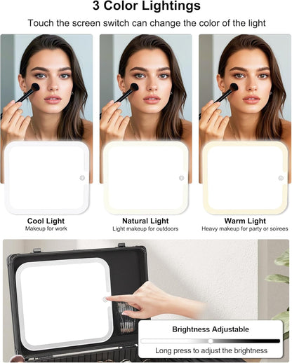 Relavel Medium Makeup Case with Rechargeable Light up Mirror and Adjustable Dividers