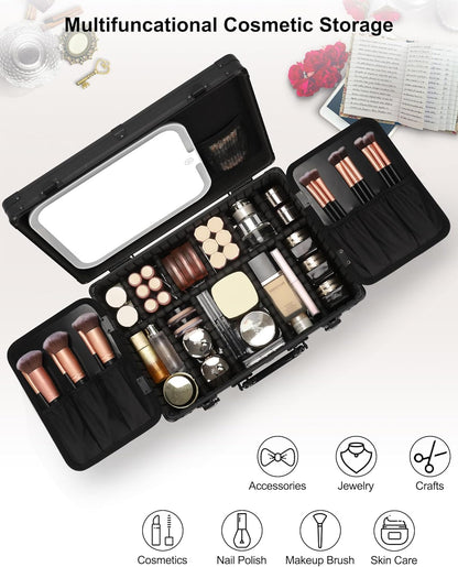 Relavel Medium Makeup Case with Rechargeable Light up Mirror and Adjustable Dividers
