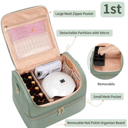 Nail Polish Organizer Case, Holds 45 Bottles Nail Polish & Nail Lamp