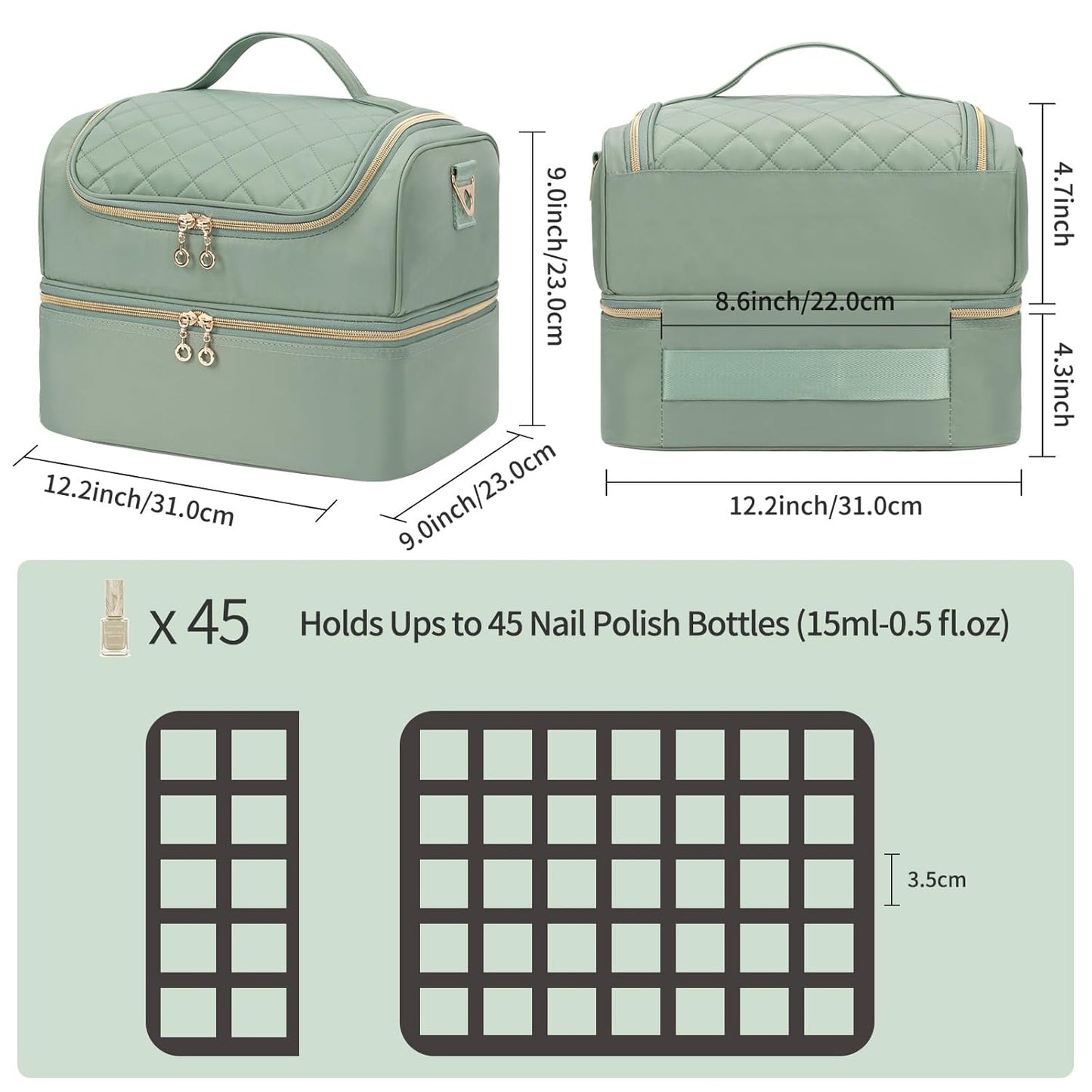 Nail Polish Organizer Case, Holds 45 Bottles Nail Polish & Nail Lamp
