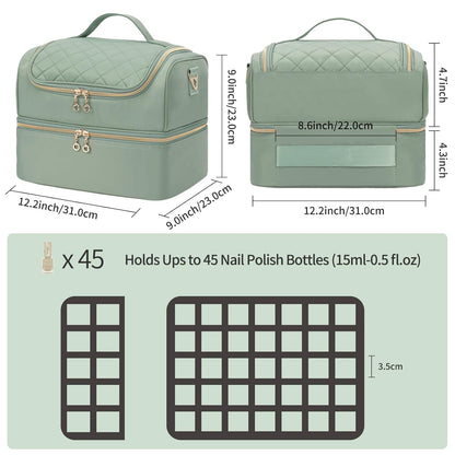 Nail Polish Organizer Case, Holds 45 Bottles Nail Polish & Nail Lamp