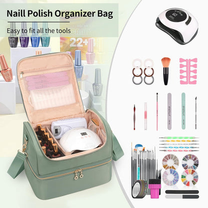Nail Polish Organizer Case, Holds 45 Bottles Nail Polish & Nail Lamp