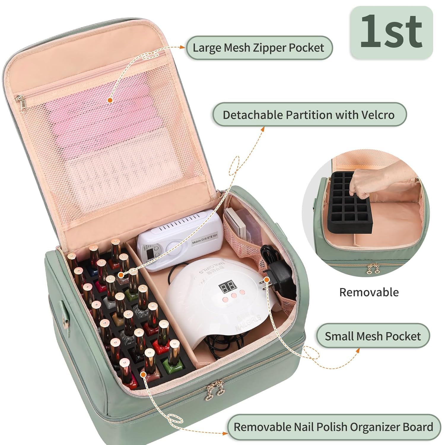 ネイルボックス Nail Polish Organizer Case, Holds 69 Bottles Nail Polish & Nail