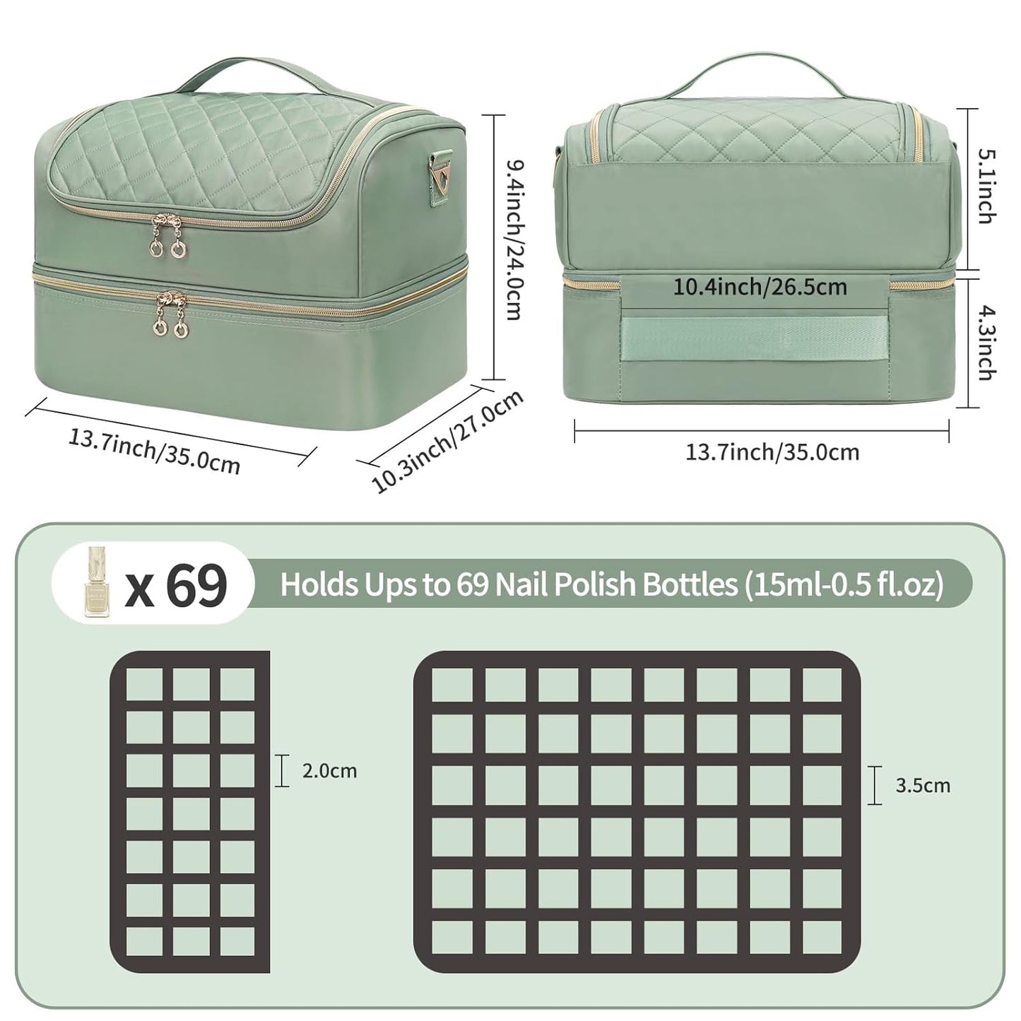 Nail Polish Organizer Case, Holds 69 Bottles Nail Polish & Nail Lamp