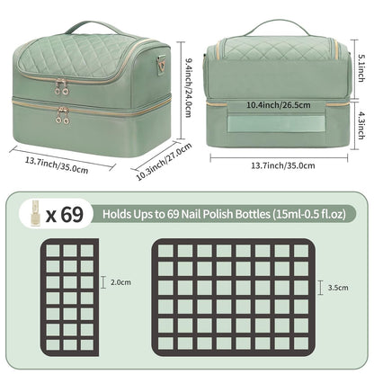 Nail Polish Organizer Case, Holds 69 Bottles Nail Polish & Nail Lamp
