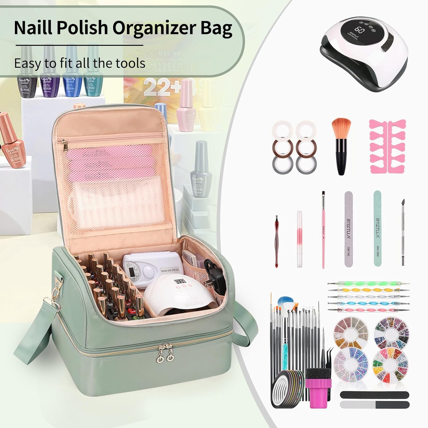 Nail Polish Organizer Case, Holds 69 Bottles Nail Polish & Nail