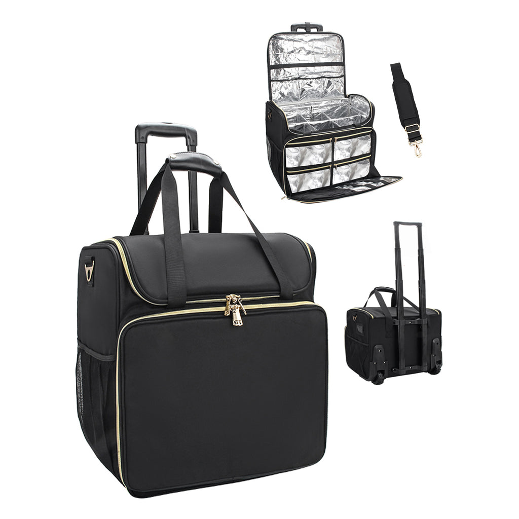 New Professional Rolling Makeup Hairdressing Train Case with Shoulder Strap，There is inventory in the USA