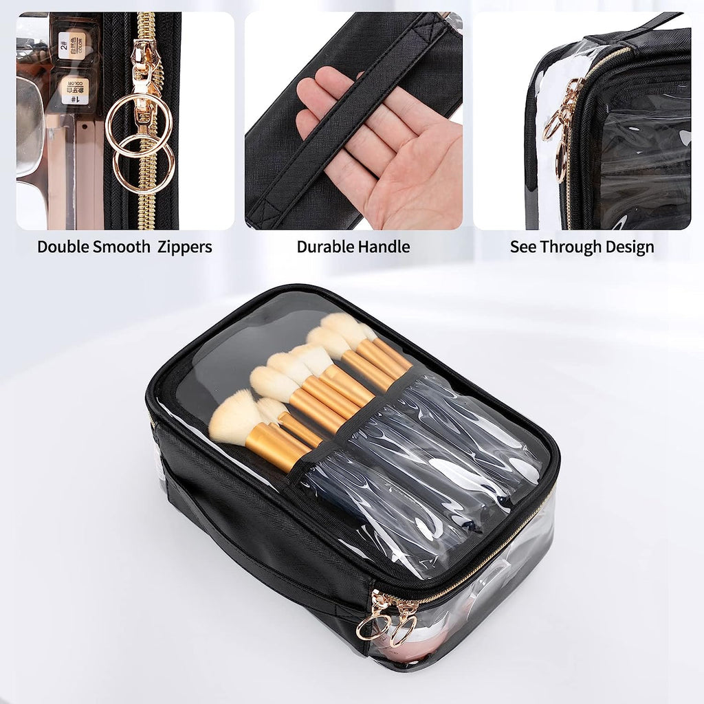 Relavel Makeup Brush Rolling Case Makeup Brush Bag Pouch Holder Cosmetic Bag Organizer Travel Portable Cosmetics Brushes Black Leather Case with Smal