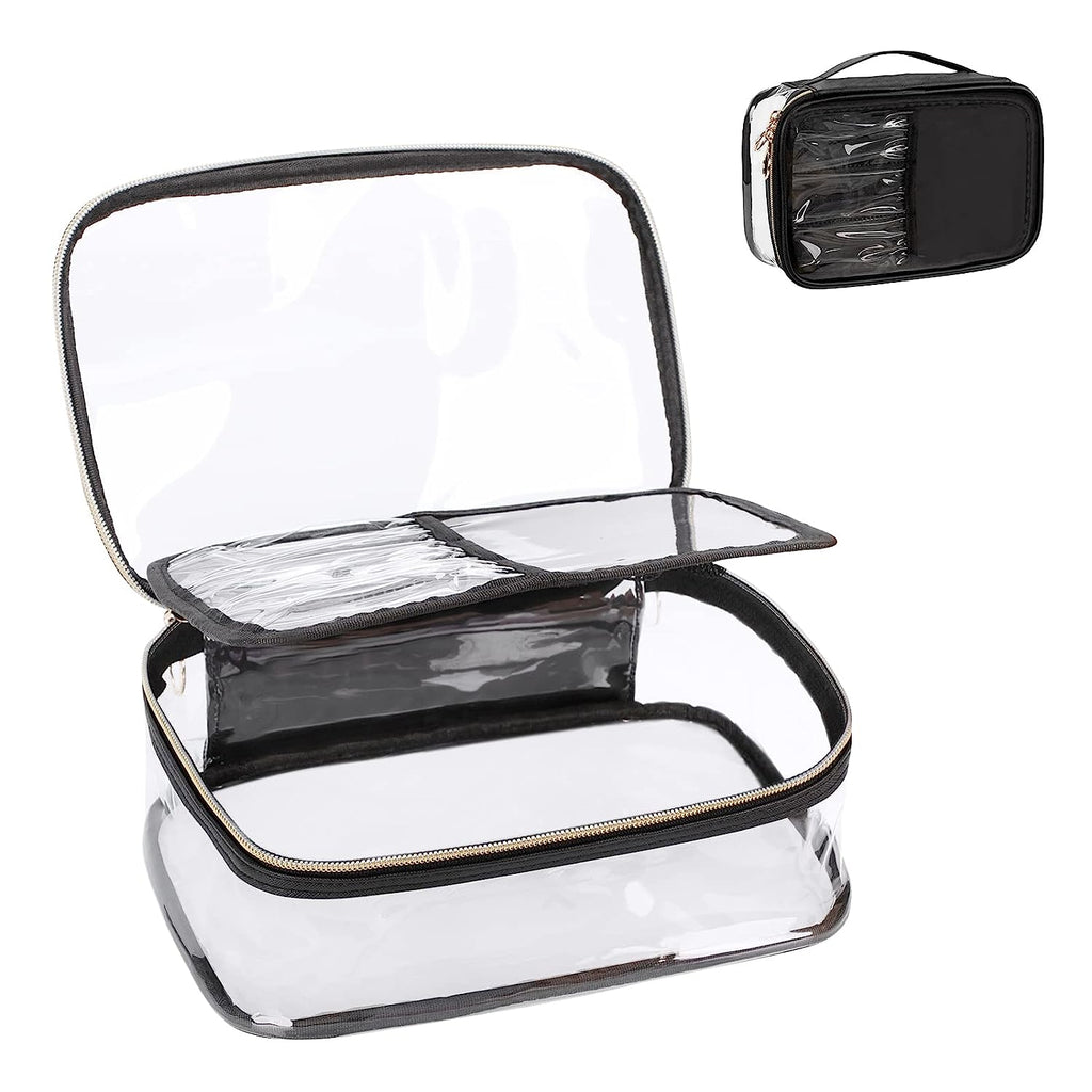Portable Clear Large Makeup Bag with Divider Makeup Brush Compartment –  Relavel