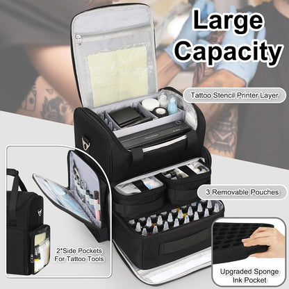 Relavel Portable Travel Pro Tattoo Case with 3 Removable Pouches