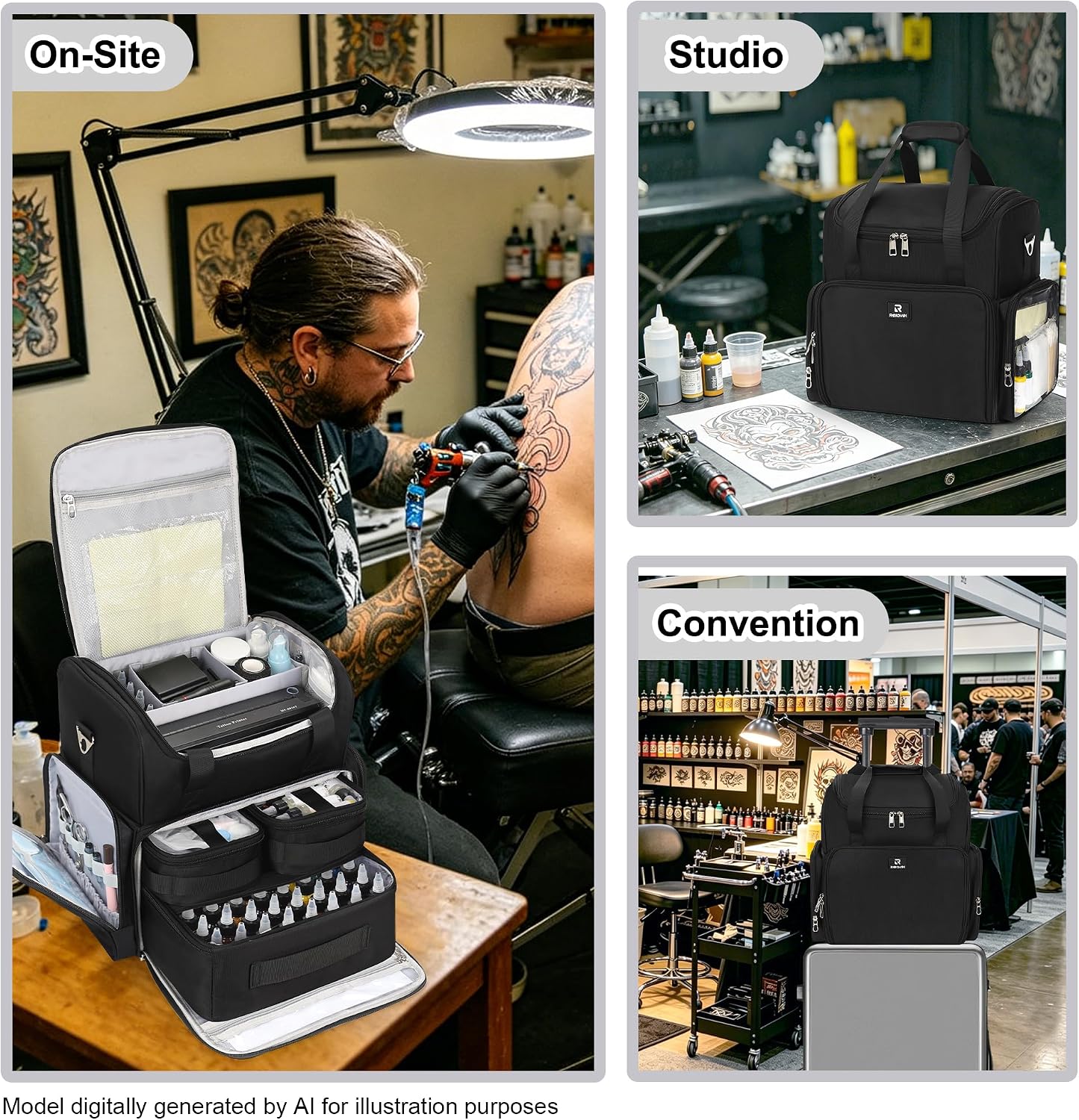 Relavel Portable Travel Pro Tattoo Case with 3 Removable Pouches