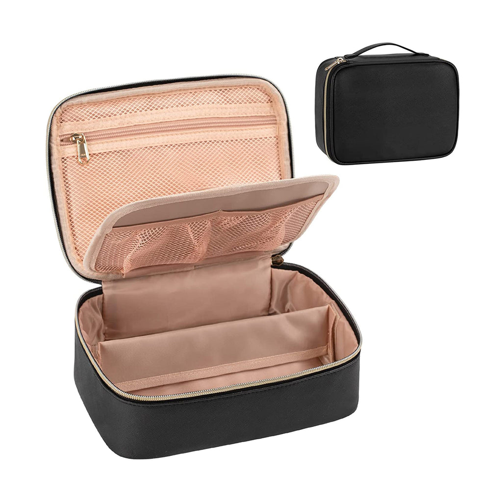 Travel Makeup Bag, Large Cosmetic Bag with Brush Compartment and  Handle,Waterproof Portable PU Leather Makeup Case Organizer, Large Capacity  Toiletry