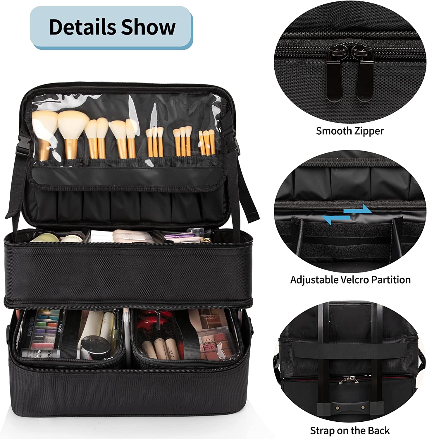 Professional Double Layer Large Travel Makeup Case Relavel