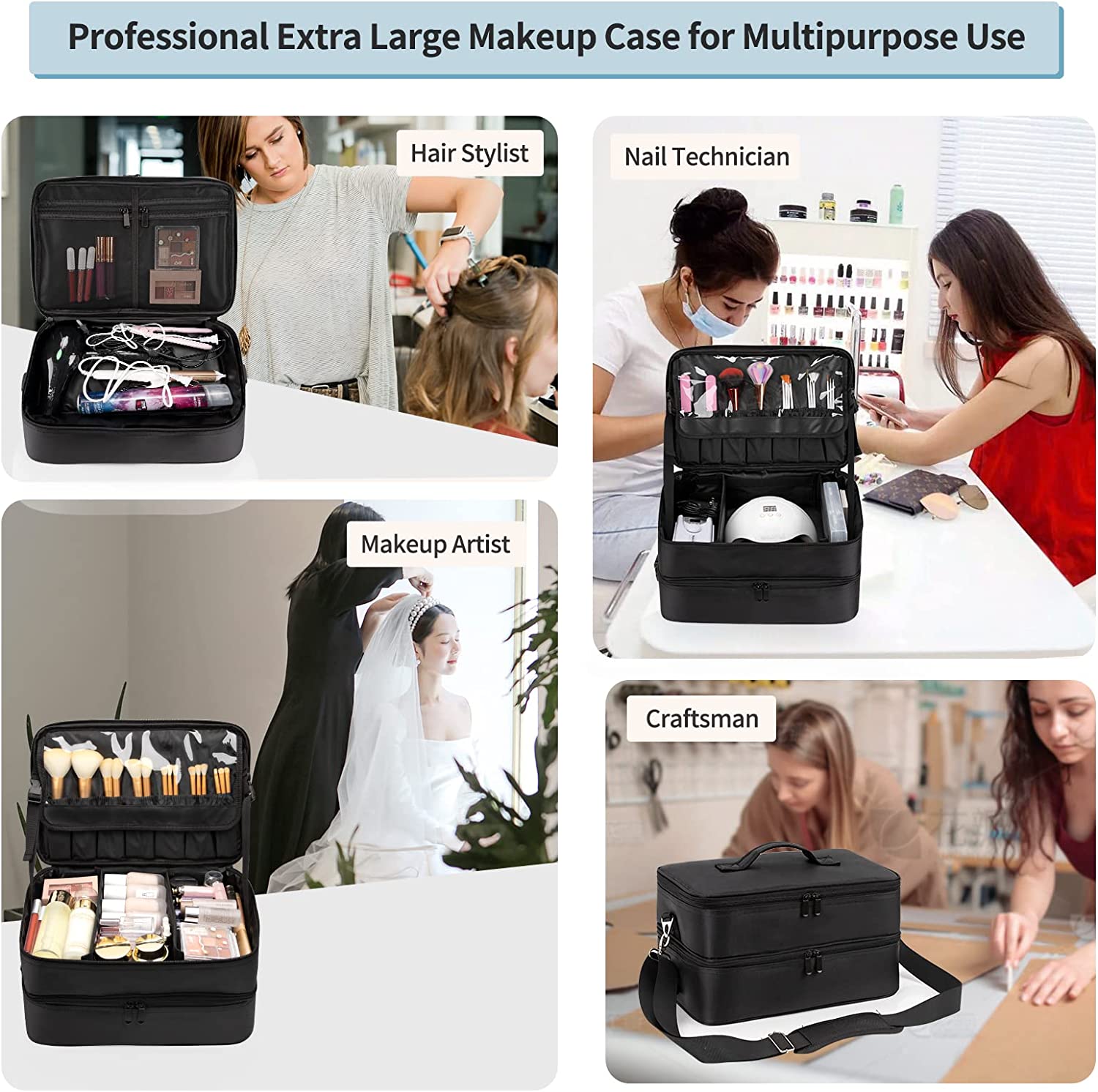 Professional Double Layer Large Travel Makeup Case Relavel