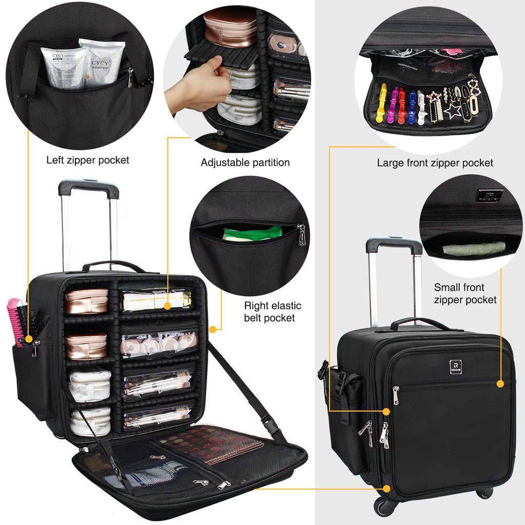 Professional Travel Makeup Bag, Rolling Train Case