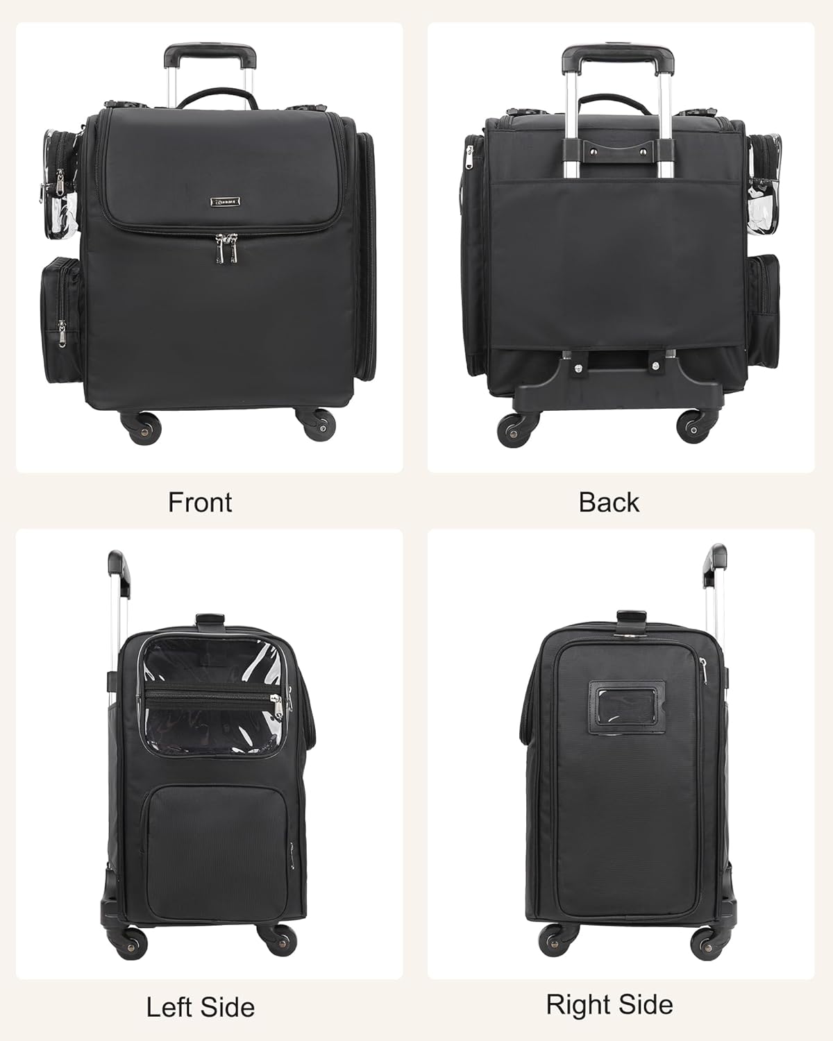 Rolling Hairstylist Makeup Train Case with 4 Wheels