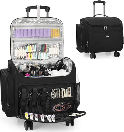 Relavel Rolling Horizontal  Hair Tools Travel Makeup Case With a Removable, Foldable Pull Rod and 4 Removable 360° Spinner Wheels