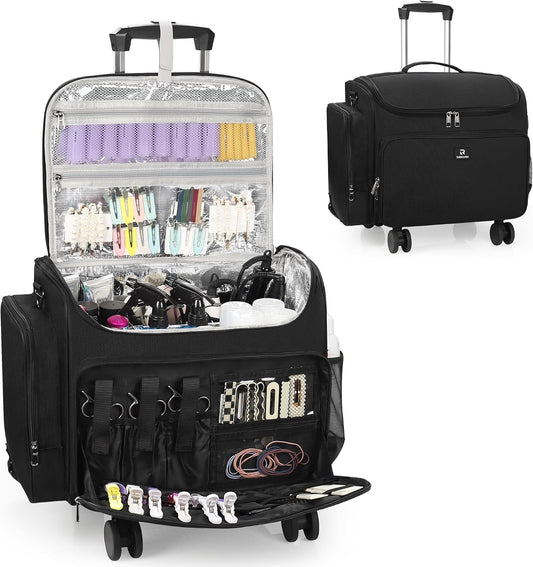 Relavel Rolling Horizontal  Hair Tools Travel Makeup Case With a Removable, Foldable Pull Rod and 4 Removable 360° Spinner Wheels