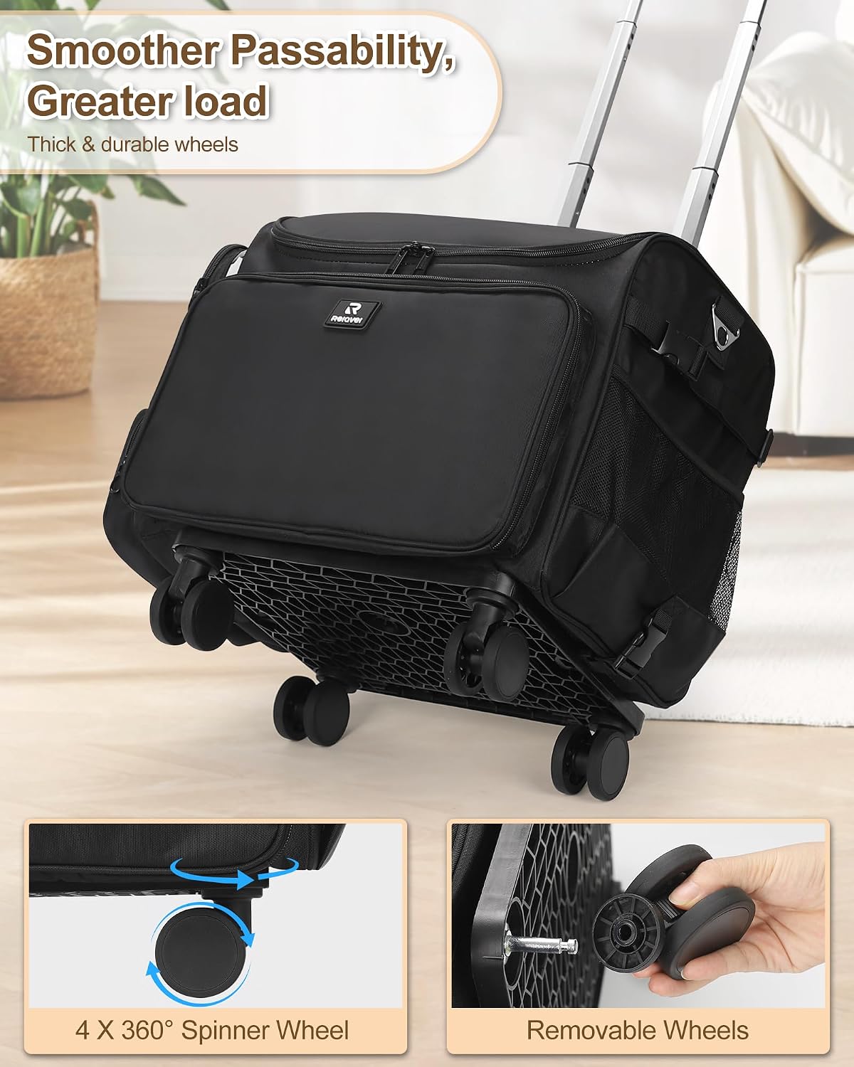 Relavel Rolling Horizontal Makeup Case With a Removable, Foldable Pull Rod and 4 Removable 360° Spinner Wheels
