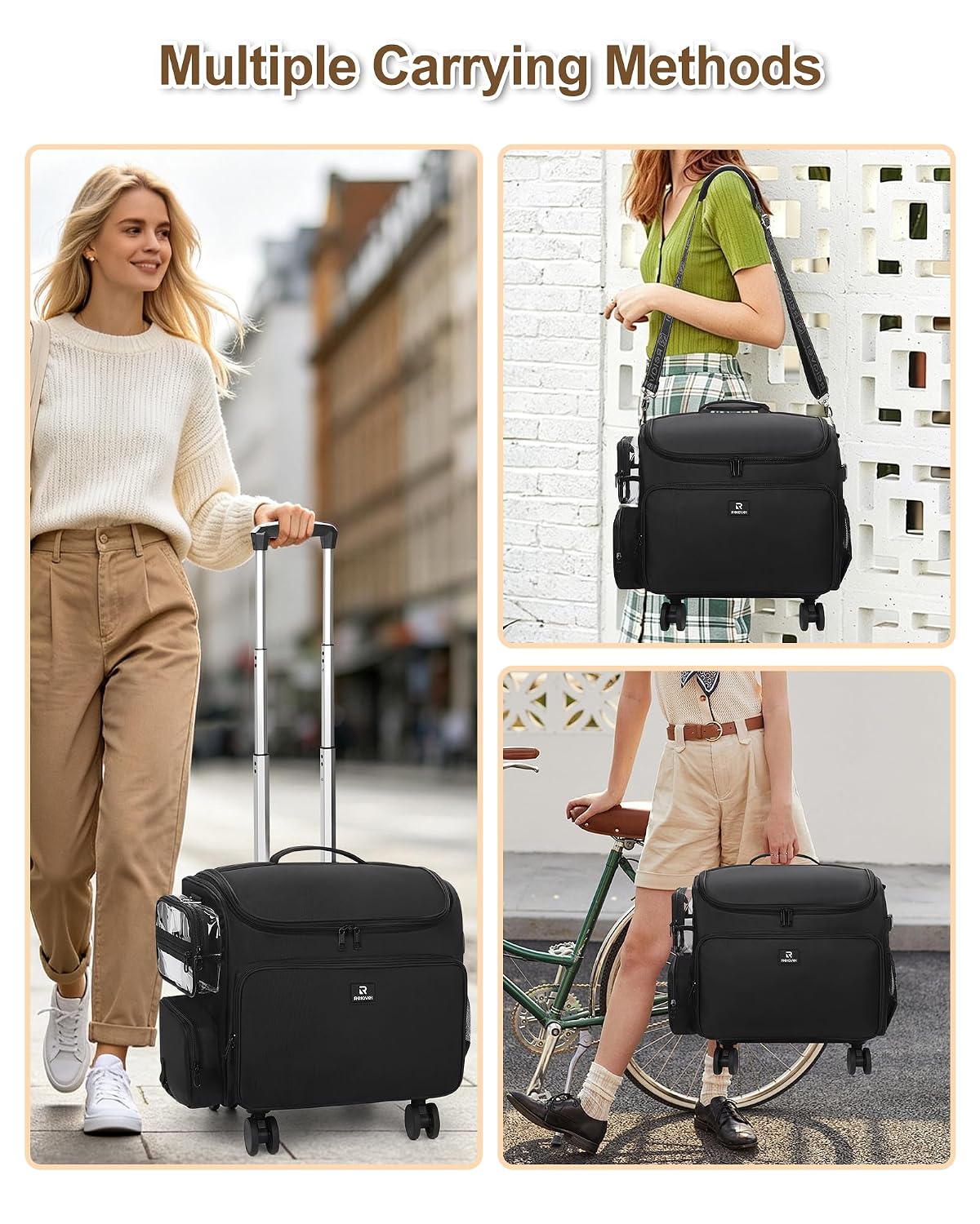 Relavel Rolling Horizontal Makeup Case With a Removable, Foldable Pull Rod and 4 Removable 360° Spinner Wheels