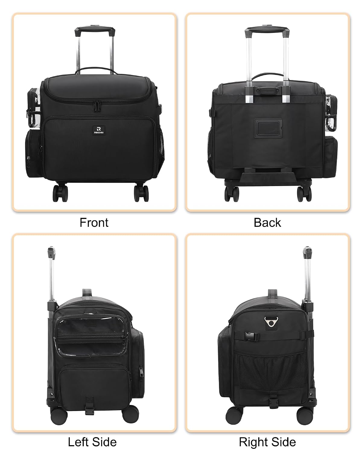 Relavel Rolling Horizontal Makeup Case With a Removable, Foldable Pull Rod and 4 Removable 360° Spinner Wheels