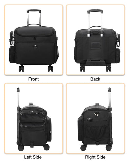 Relavel Rolling Horizontal Makeup Case With a Removable, Foldable Pull Rod and 4 Removable 360° Spinner Wheels