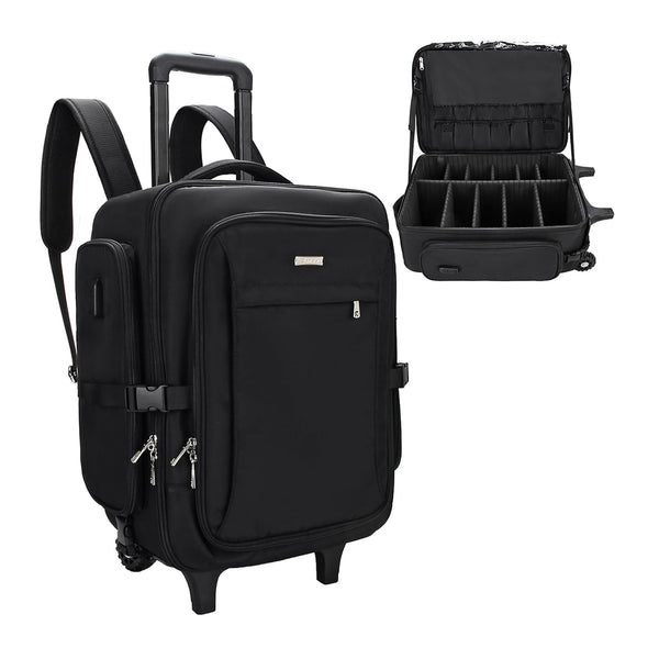 Rolling Black Super Large Professional Trolley Makeup Backpack