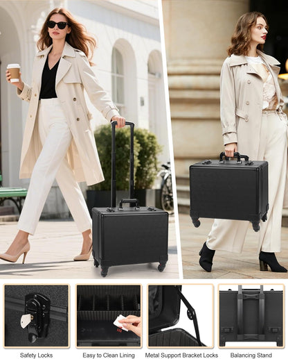 Available for sale in the United States only.Relavel Rolling Makeup Case with 6 Clear Bags and 4 detachable 360° Spinner Wheels