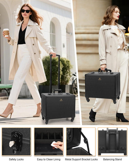 Relavel Rolling Makeup Case with 6 Clear Bags and 4 detachable 360° Spinner Wheels