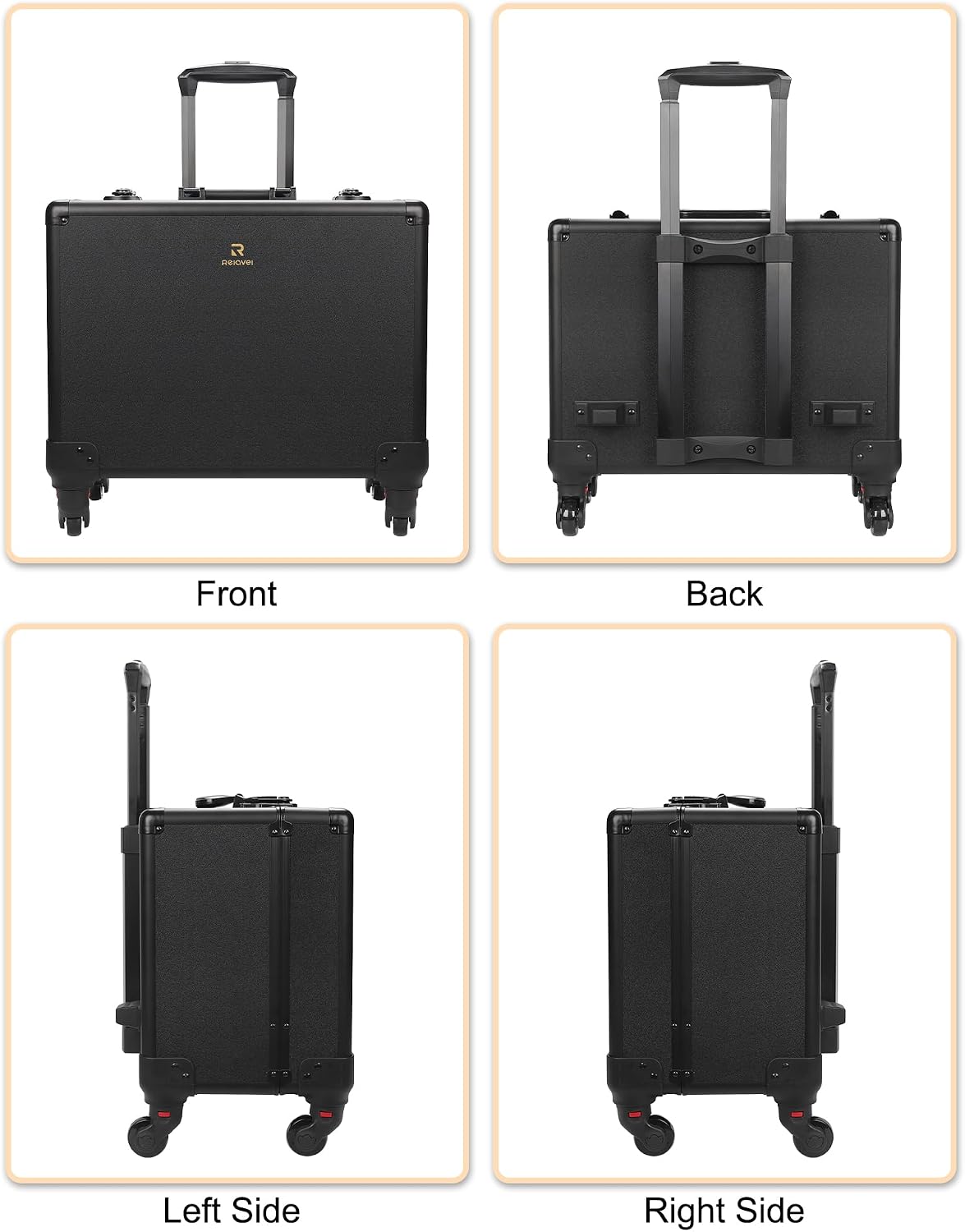 Relavel Rolling Makeup Case with 6 Clear Bags and 4 detachable 360° Spinner Wheels