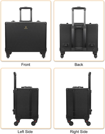 Relavel Rolling Makeup Case with 6 Clear Bags and 4 detachable 360° Spinner Wheels